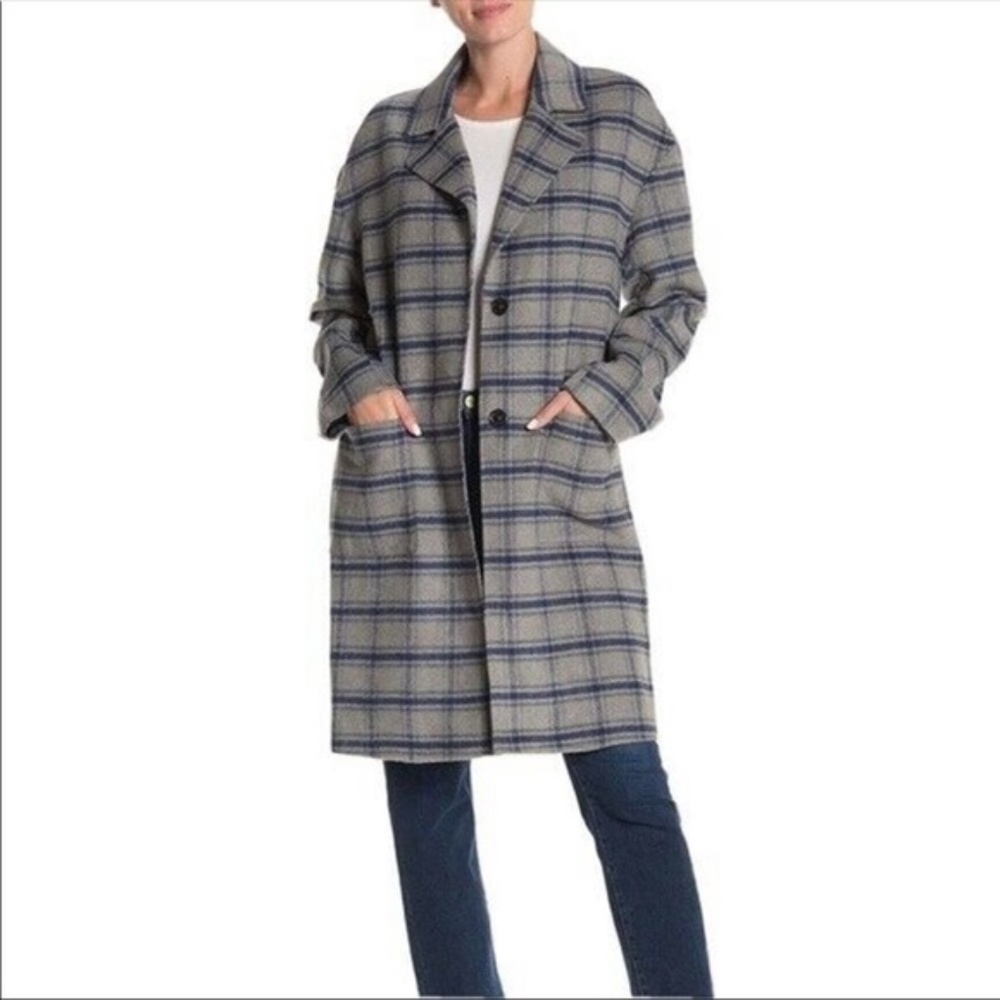 NWT AVEC LES FILLES WOOL PLAID TRENCH COAT M - Picture 1 of 4